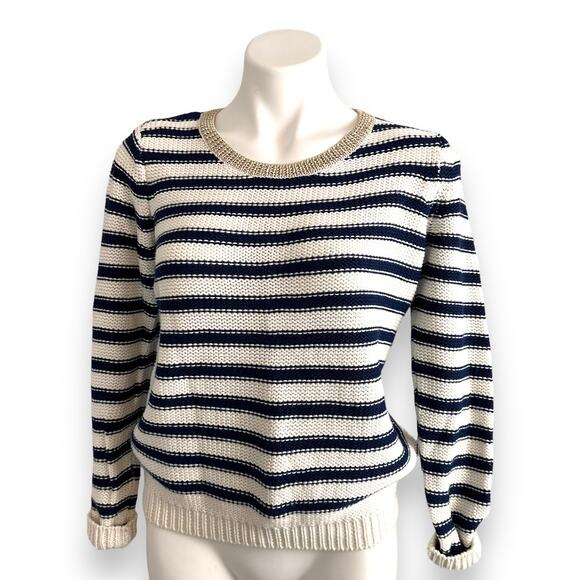 H&M Sweater Striped White and Blue Nautical Preppy Spring Trendy Size S - Picture 15 of 16
